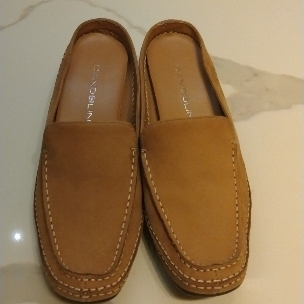 Bandolino mules tan SZ 6 suede leather upper